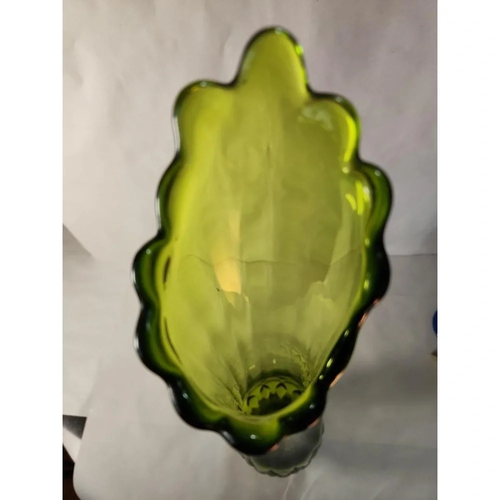 Green Glass Bud Vase with Scalloped Rim